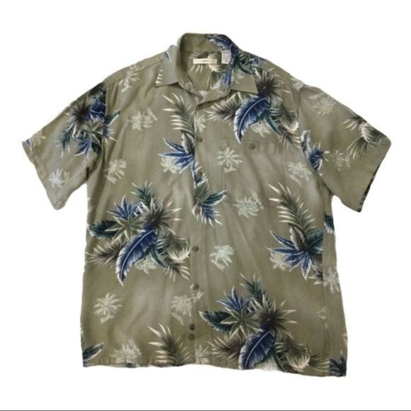 MODA Campia Hawaiian Tropical Tan Blue Shirt Med - Picture 3 of 9